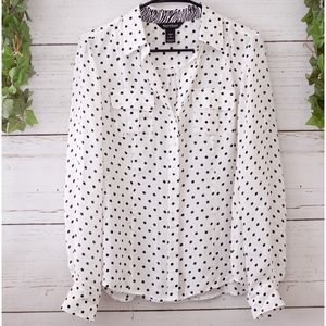 White House Black Market Silk Polka Dot Top Size 6